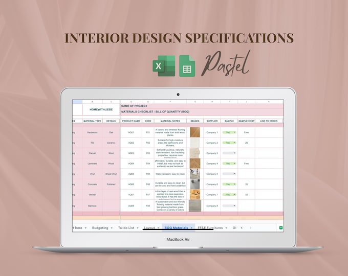 Interior Design Specification Sheet: Renovation Planner (google Sheets ...