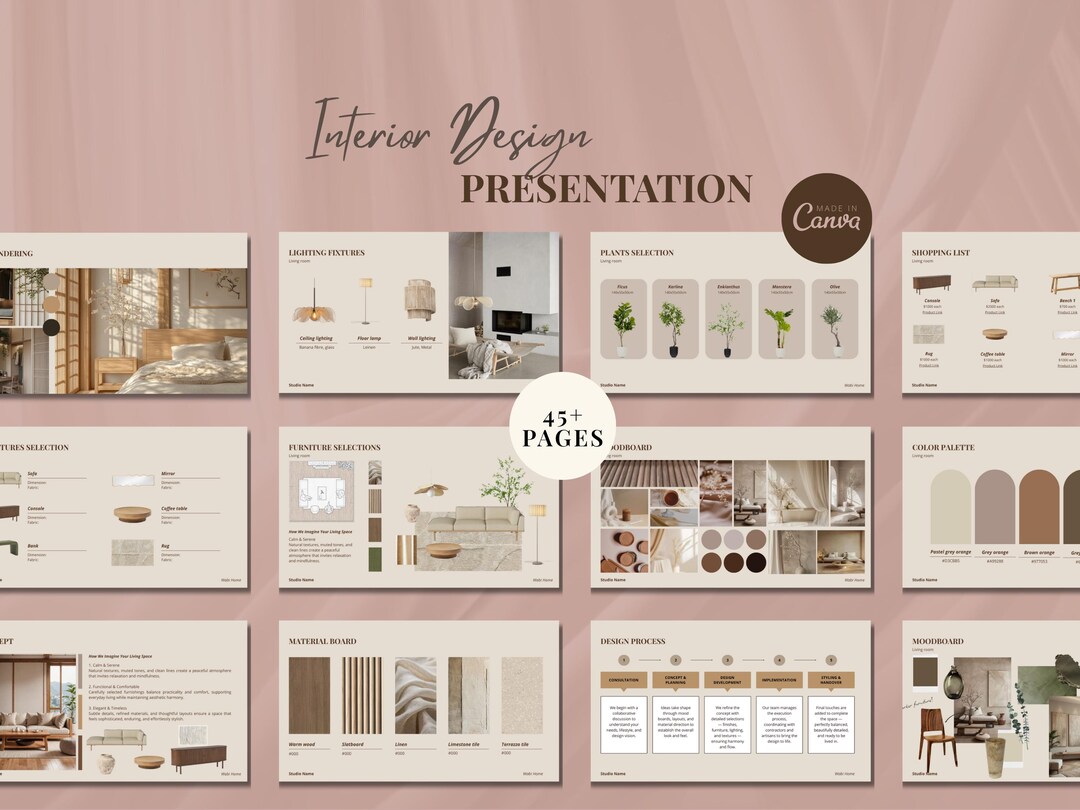 Interior Furniture Presentation Template, Editable Canva Moodboard ...