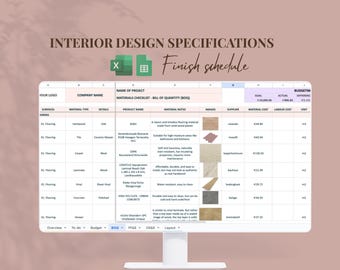 Interior Design Specification Template: Renovation Planner (Google Sheets & Excel)