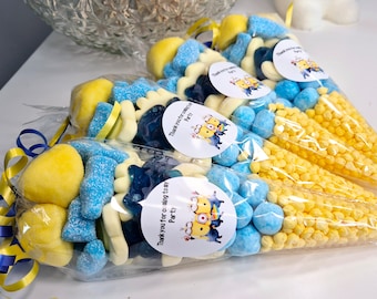 Minion inspired sweet cones- Party favours - Birthday - Party cones- yellow/blue Theme- Minion cones