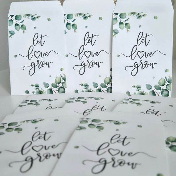 Let Love Grow Seed Packets -Wedding Favours for Guests -Wildflower Seed Bags -Eucalyptus Small Envelopes for Wedding Anniversary-Baby Shower