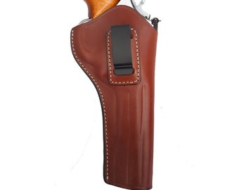 Handmade Leather IWB Holster, Fits S&W, Colt, Ruger 6" Revolvers