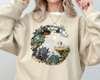 Spirited Away Studio Ghibli Sweatshirt, Ghibli Totoro Shirt Geschenk, Ghibli No Face Shirt, Hayao Miyazaki, Howl es Moving Castle Shirt, Calcifer