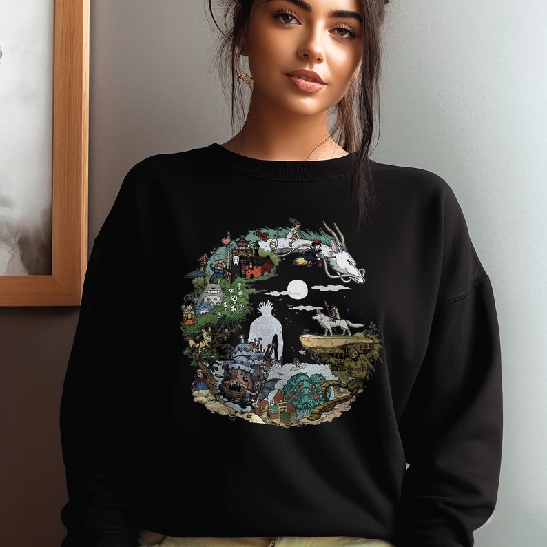 Spirited Away Studio Ghibli Sweatshirt, Ghibli Totoro Shirt Gift, Ghibli No Face Shirt, Hayao Miyazaki, Howl's Moving Castle shirt, Calcifer image 4