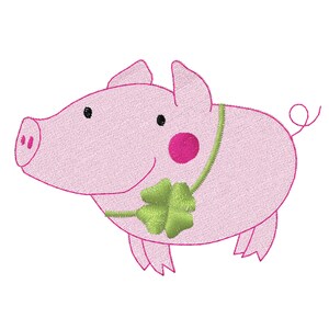 Plik do haftu Lucky Pig-Instant Download-motyw haftu maszynowego-plik cyfrowy-koniczyna-Talizman szczęścia różowy