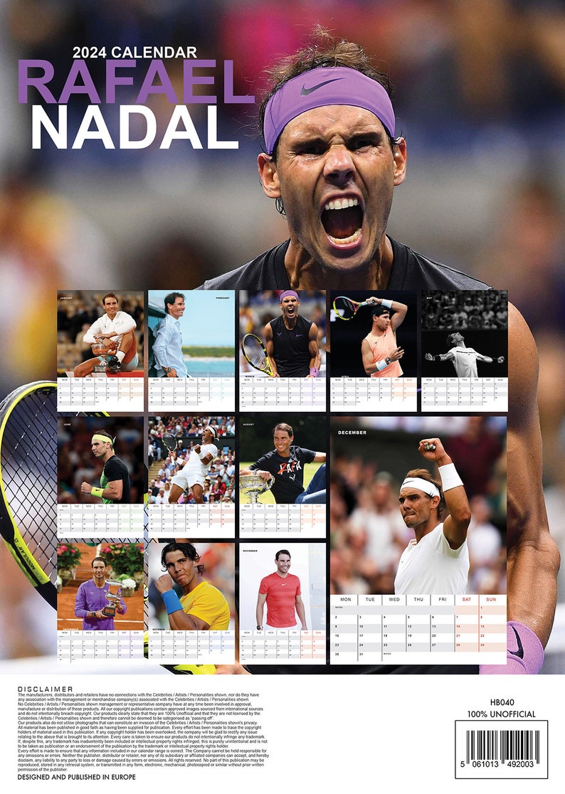 RAFAEL NADAL 2024 Calendar DULUXE Etsy