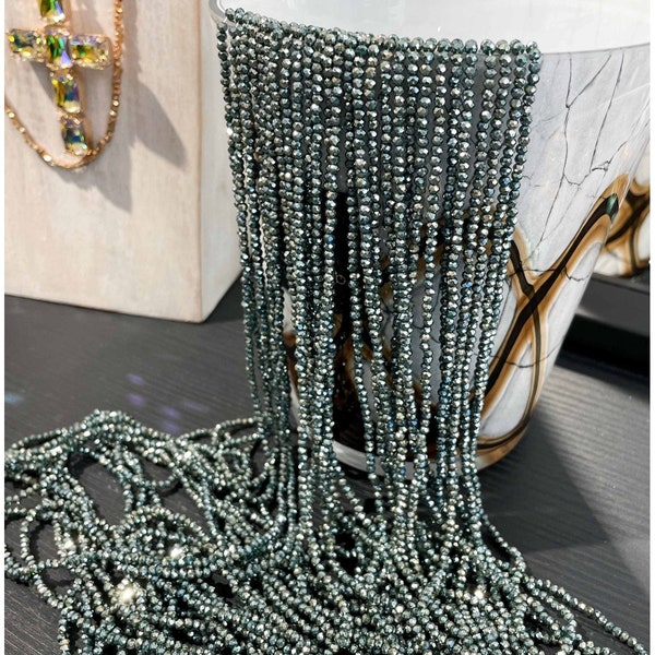 Sautoir maxi long en perles de cristal teinté - longueur 2m50