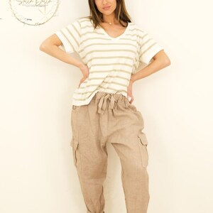 Trousers – Linen, 2 pockets + 2 cargo pockets, Elasticated waistband BLANDINA