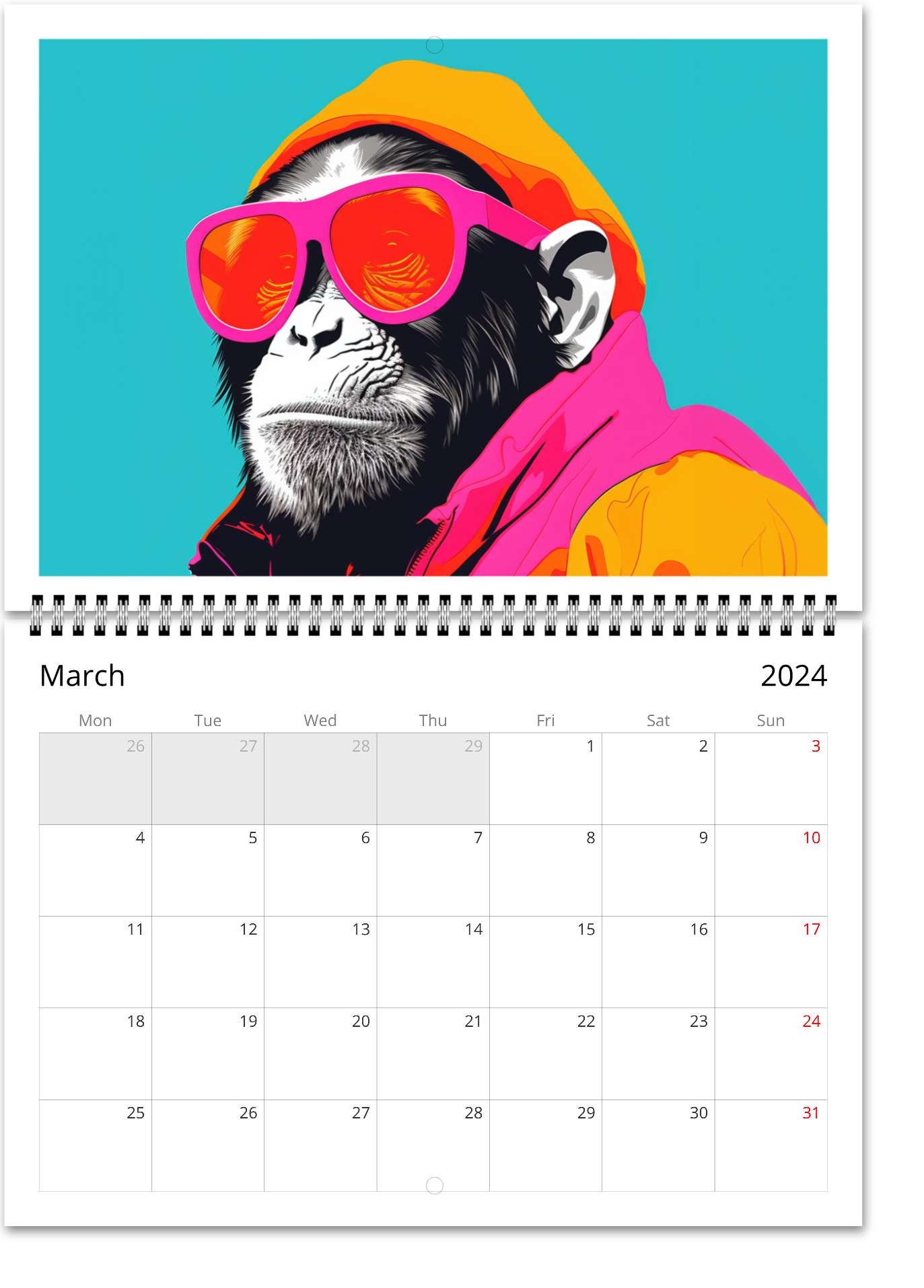 2024 Trendsetting Animal Fashionista Wall Calendar Stylish Images for