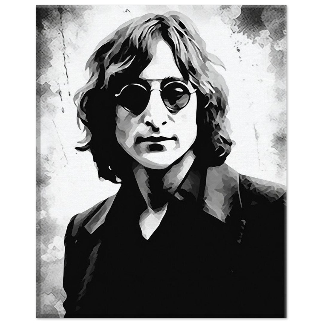 John Lennon Black and White Stretched Canvas Art Print Ready Etsy New