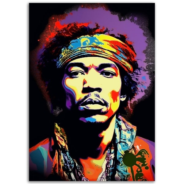 Bright Jimi Hendrix Pop Art Male Fashionista Poster Print on Premium Matte Paper, Unframed Artwork, Iconic Male Celebrity Portrait