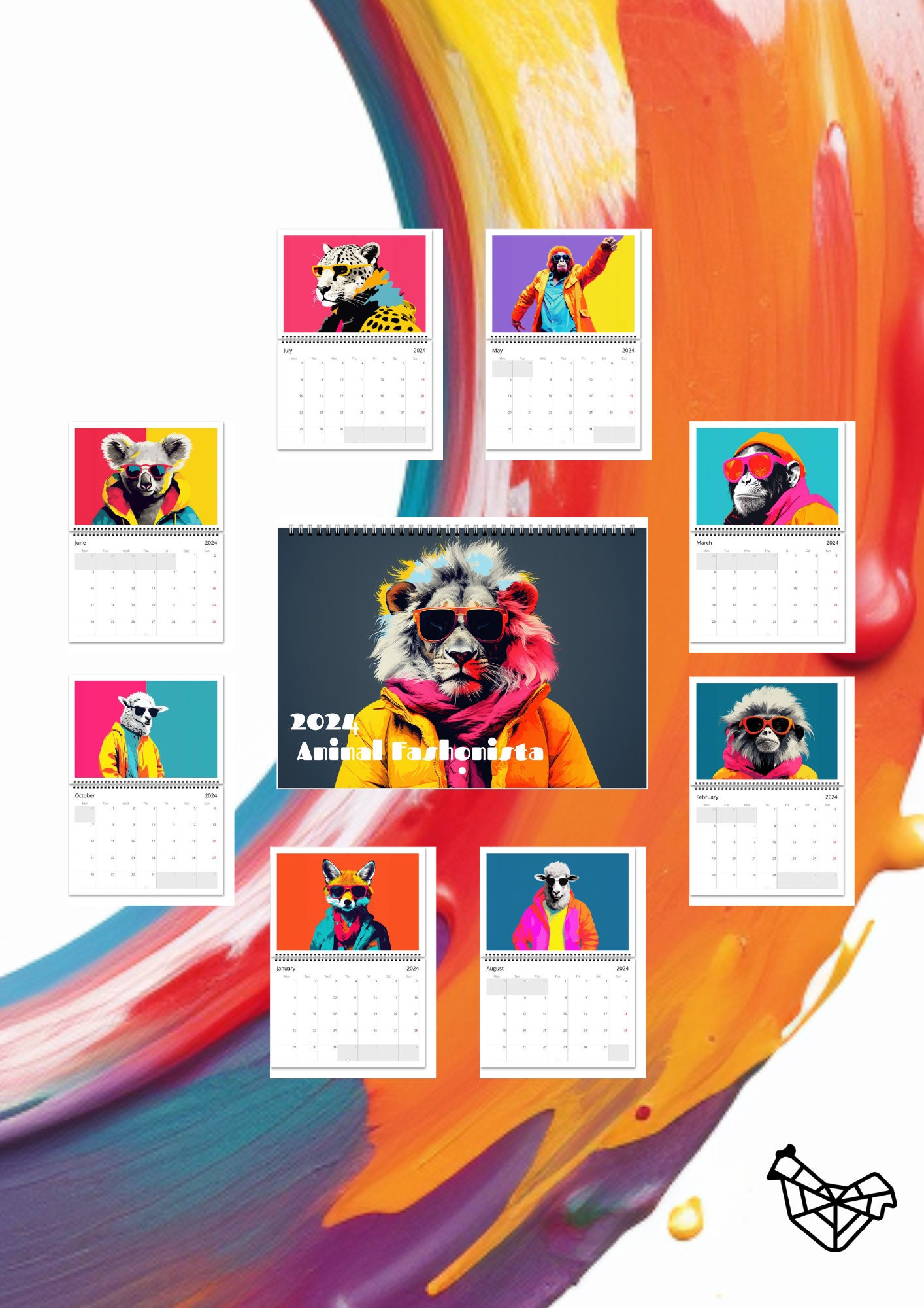2024 Trendsetting Animal Fashionista Wall Calendar Stylish Images for