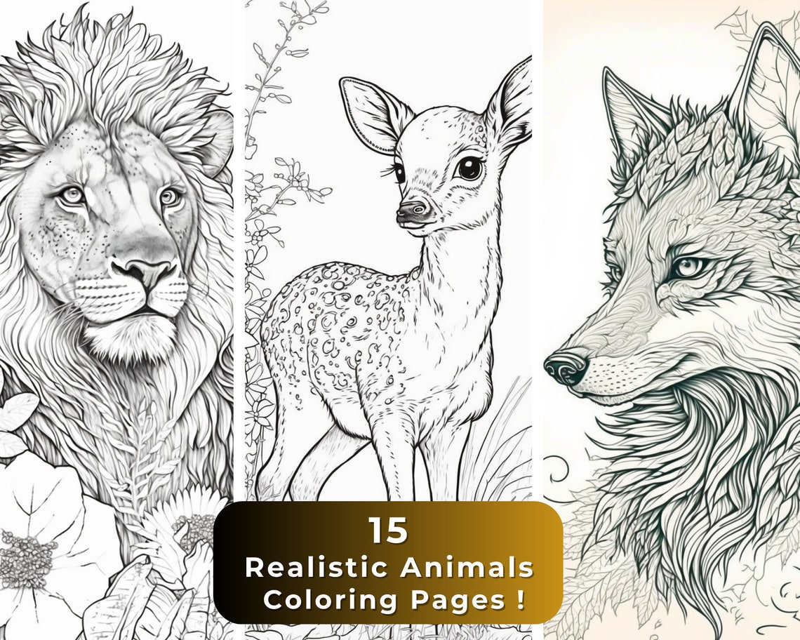 MAXI PACK 15 Realistic Animals Coloring Pages Printable Digital ...