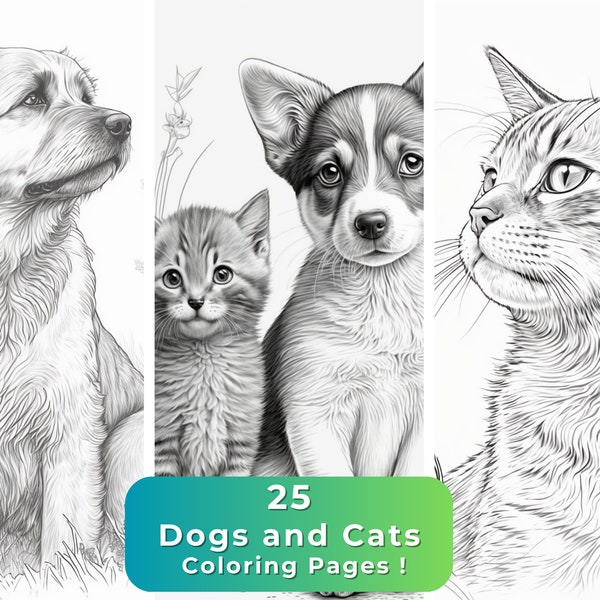 MAXI PACK - 25 Dogs and Cats Coloring Pages ! | Printable Digital Coloring | Digital Download