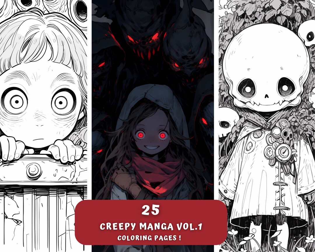 MAXI PACK 25 Creepy Manga Coloring Vol.1 Coloring Pages Printable ...