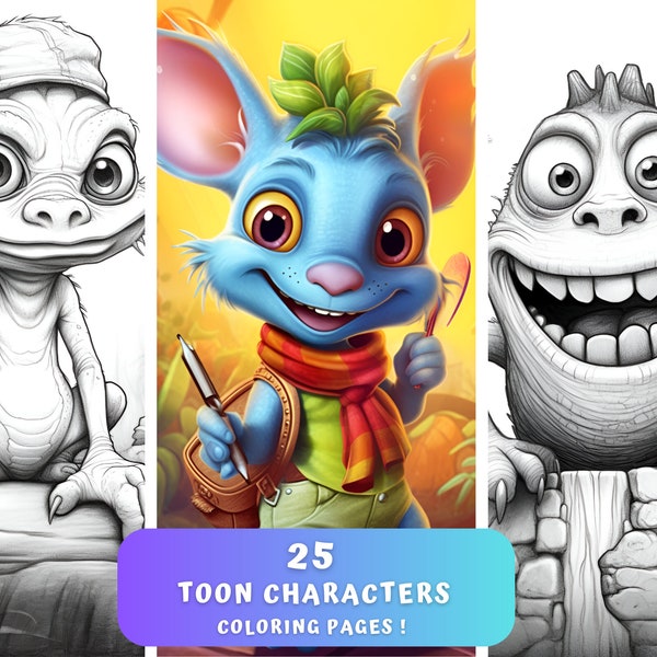 MAXI PACK - 25 Toon Characters Vol.1 Coloring Pages | Printable Digital Coloring | Digital Download