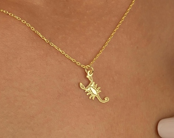 ゴールドメッキのサソリネックレス：スターリングシルバーの動物ペンダント