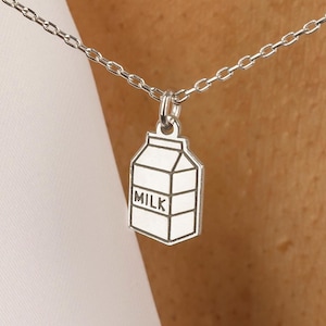 Milk Carton Necklace: 14K Gold Plated Sterling Silver Lactic Pendant