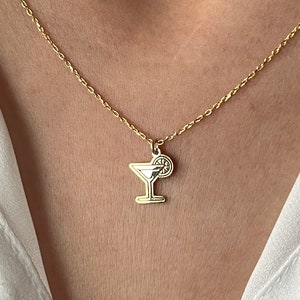 Cocktail Necklace • 14K Gold Plated • 925K Silver Necklace • Drink Pendant • Summer Necklace • Minimalist Jewelry • Fun Necklace