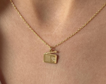 Collana con ciondolo radio in oro minimalista in argento sterling 925K