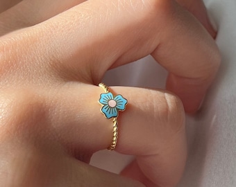 Blue Lotus Ring • 14K Gold Plated • Flower Jewelry • 925 Silver • Minimalist Rings • Japanese Blossom Ring • Summer Gift • Jewelry for Beach