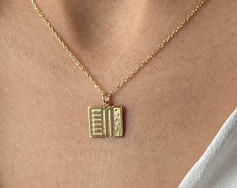 Accordeonketting: 14K vergulde sterlingzilveren muziekhanger