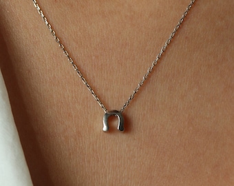 Hästskohalsband i sterlingsilver, minimalistiskt turhänge, 14K guldpläterat