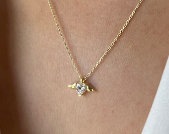 Collar de ángel de corazón en plata 925 bañado en oro de 14 quilates, joyería minimalista