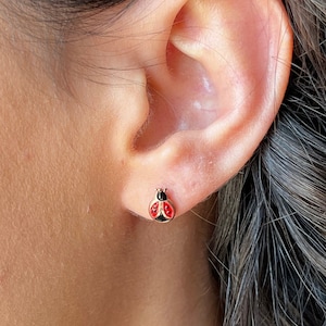 Ladybug Earrings • 14K Gold Plated • Lady Bug Earrings • 925K Silver • Lady Bird Jewelry • Luck Gift • Cute Earrings • Animal Earrings