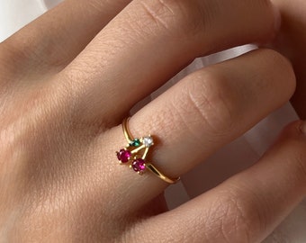 Cherry Ring • 14K Gold Plated • Fruit Ring • 925 Silver • Colorful Rings • Berry Jewelry • Stylish Ring • Gift for Her • Christmas Gift