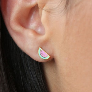 Watermelon Earrings • 925 Silver • 14K Gold Plated • Fruit Earrings • Summer Jewelry • Christmas Gift • Cute Earrings • Beach Earrings
