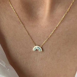 Rainbow Necklace 14K Gold Plated Rainbow Pendant High Quality Natural Enamel Necklace Love Pendant Colorful Gift Easter Gift image 1