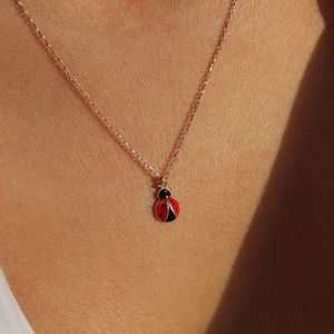 Ladybug Necklace • 14K Gold Plated • Natural Enamel Necklace • Cute Ladybug Pendant • Ladybird Pendant • Valentines Day Gift • Luck Necklace