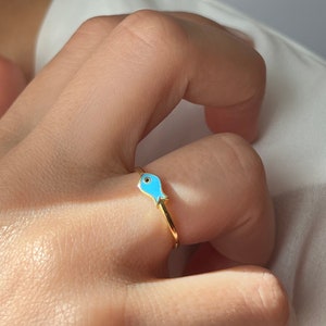 Anel de Peixe • Banhado a Ouro 14K • Anel Azul • Prata 925 • Joias do Oceano • Presente para Ela • Joias de Natal • Presente para Pescadores • Presente Minimalista