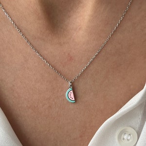 Enamel Watermelon Pendant Necklace: 14K Gold Plated Sterling Silver