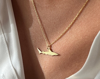 Gold Plated Shark Necklace: 925 Silver Minimalist Ocean Jewelry