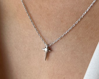 North Star Necklace • 925 Silver • Celestial Pendant • 14K Gold Plated • Pole Star Jewelry • Sparkling Jewelry •  Tiny Necklace • Minimalist