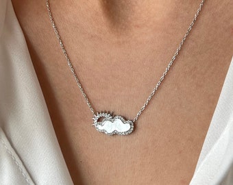 Wolkenketting: handgemaakte 14K vergulde sterlingzilveren zonhanger