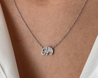 14K Vergoldete Elefant Halskette 925er Silber Tier Anhänger