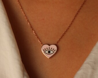 Eye Necklace • 14K Gold Plated • Evil Eye Pendant • 925 Silver • Protection Jewelry • Pink Necklace • Minimalist Gift • Stylish Jewelry