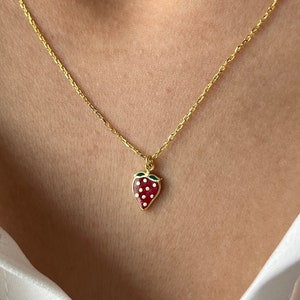 Strawberry Necklace 14K Gold Plated Strawberry Jewelry Strawberry Pendant Cute Jewelry Easter Gift Berry Necklace image 1