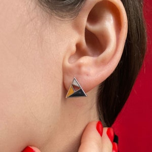 Triangle Earrings • 14K Gold Plated • Geometric Earrings • 925K Silver • Summer Jewelry • Fancy Gift • Cute Earrings • Brown Earrings