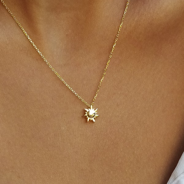 Sonne Halskette • 14K Gold • Anhänger Sonne • Minimalistische Halskette • Geschenk für Sie • Natur Halskette • Brautjungfer Geschenk • Frauen Halskette • Nettes Geschenk