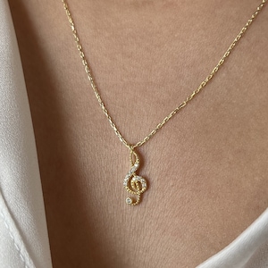 Treble Clef Necklace • 14K Gold Plated • Music Pendant • Musician Jewelry • Instrumental Necklace • Handmade Jewelry • Gift for Daughter