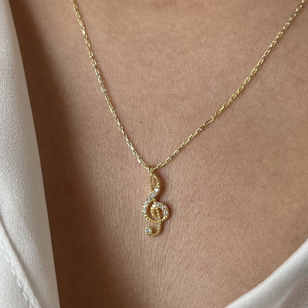 Treble Clef Necklace • 14K Gold Plated • Music Pendant • Musician Jewelry • Instrumental Necklace • Handmade Jewelry • Gift for Daughter