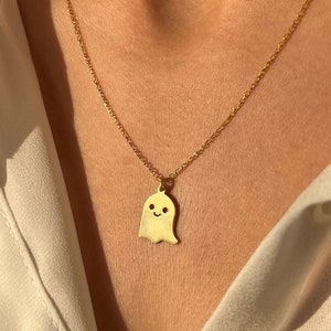 Ghost Necklace 14K Gold Plated Scary Pendant 925 Silver Halloween Jewelry Gift for Kids Minimalist Gift Stylish Jewelry image 3