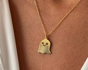 Ghost Necklace • 14K Gold Plated • Scary Pendant • 925 Silver • Halloween Jewelry • Gift for Kids • Minimalist Gift • Stylish Jewelry