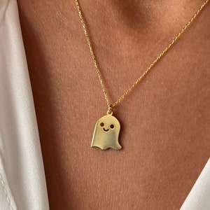 Ghost Necklace 14K Gold Plated Scary Pendant 925 Silver Halloween Jewelry Gift for Kids Minimalist Gift Stylish Jewelry image 1