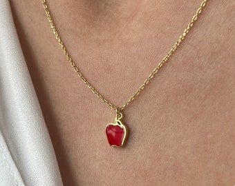 Apple Necklace • 14K Gold Plated • Fruit Jewelry • Red Necklace • Gift for Her • New York Jewelry • Big Apple Necklace • Gift for Daughter