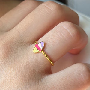 Ice Cream Ring • 925 Silver • Colorful Rings • 14K Gold Plated • Summer Ring • Cute Jewelry • Stylish Ring • Gift for Her • Christmas Gift